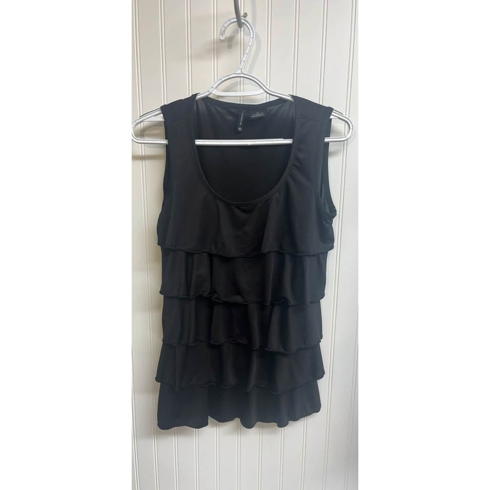 New Directions Womens Black Tiered Ruffle Front Sleeveless Tank Top Small